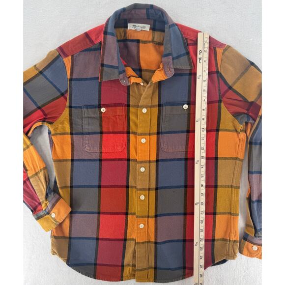 Madewell Womens Flannel Shirt Button Down Top M Orange Red Gray Medium - Picture 5 of 5